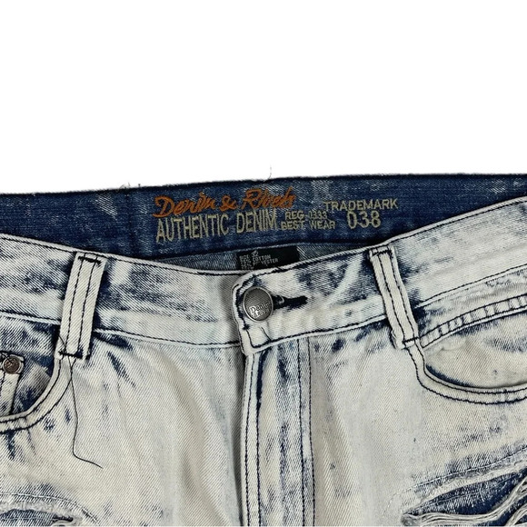 SH371 Mens Denim & Rivets Distressed Stretch Moto Style Flex Jean Shorts 32 - Picture 3 of 5